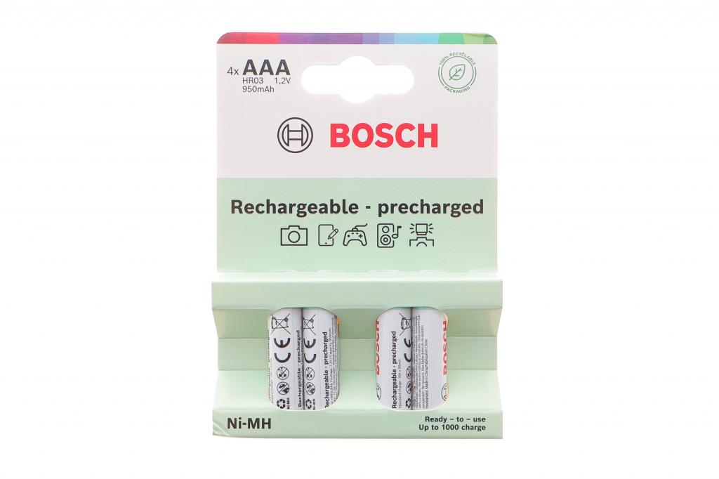 Батарейки акумуляторні Bosch Rechargeable Ni-MH AAA (HR03) (1.2V/950 mAh) HR03B4P950/00 (к-кт 4шт) BOSCH 8594162800544